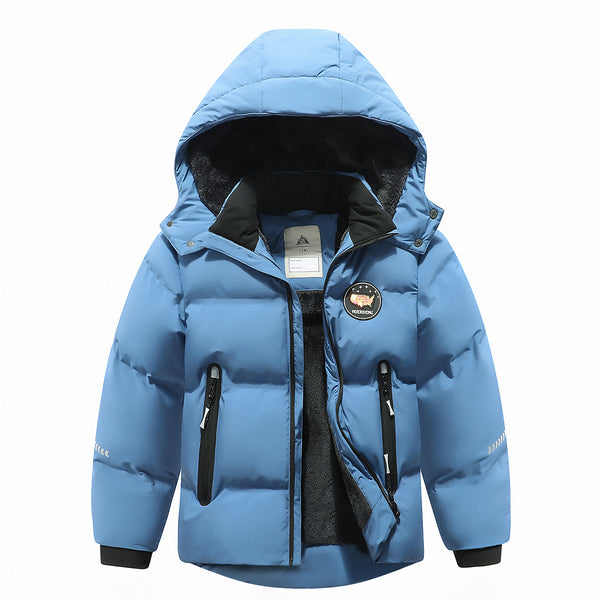 MOERDENG Kids Boy's Winter Coat Waterproof Fleece Lined Thick Down Coats Puffy Cotton Jackets with Hood