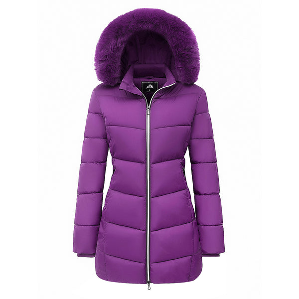 Women's Puffer Jacket Waterproof Long Puffer Jacket Maxi Down Parka Quilted  Padded Coat with Removable Faux Fur Trim