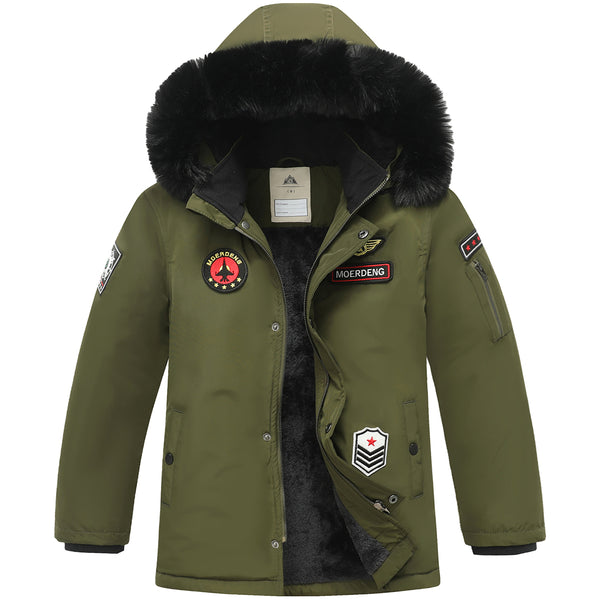 MOERDENG Boys Winter Coat Heavyweight Fleece Lined Waterproof Down Parka Jacket with Detachable Fur Hood