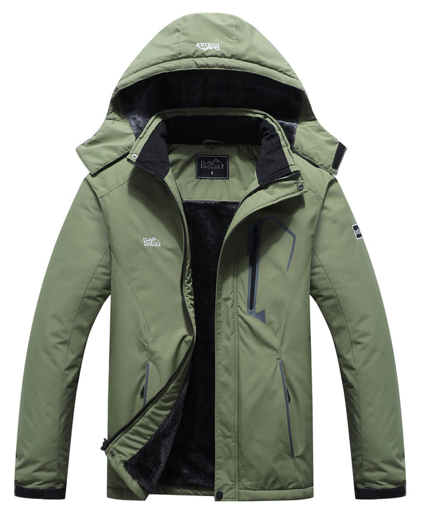 Pooluly Men's Ski Jacket Warm Winter Waterproof Windbreaker Hooded Raincoat Snowboarding Jackets