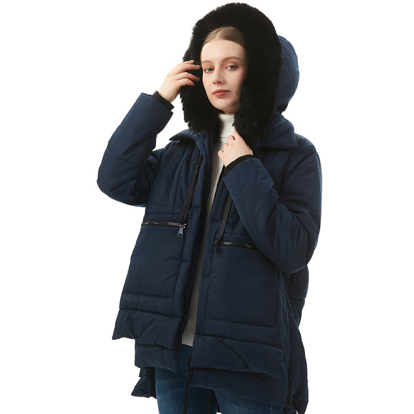 Brnmxoke Women's Long Winter Thicken Puffer Coat Warm Waterproof Maxi Down  Jacket Plush Slim Fit Thicken Parka with Faux Fur Hood