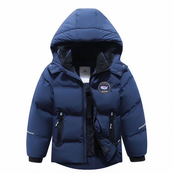MOERDENG Kids Boy's Winter Coat Waterproof Fleece Lined Thick Down Coats Puffy Cotton Jackets with Hood