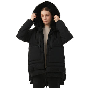 Women's Warm Winter Coat Waterproof Hooded Down Jacket Thicken Fleece Lined Parka With Removable Faux Fur Trim
