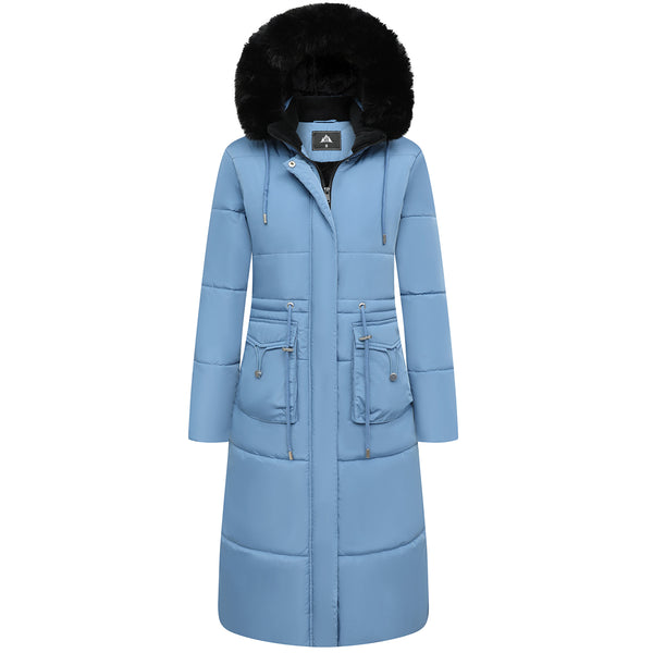 MOERDENG Women's Long Winter Puffer Coat Waterproof Warm Maxi Down Jacket Faux Fur Removable Hood Parka