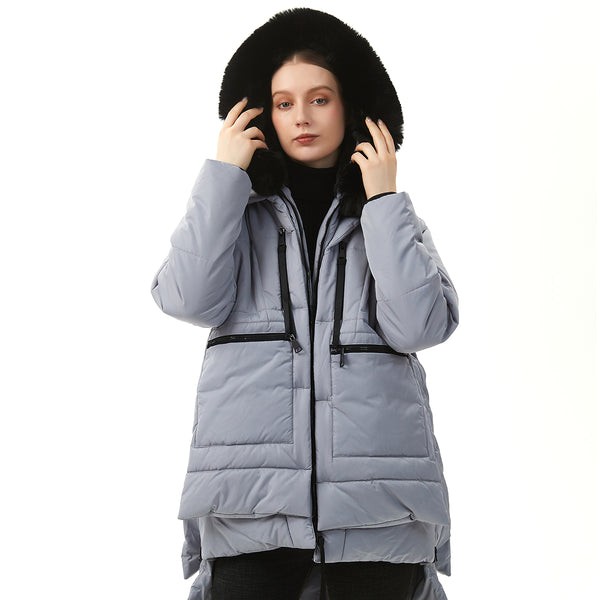Women's Warm Winter Coat Waterproof Hooded Down Jacket Thicken Fleece Lined Parka With Removable Faux Fur Trim
