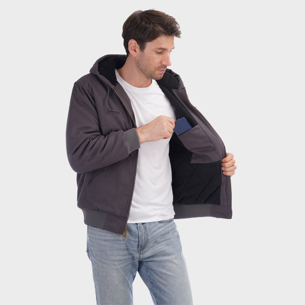 Men's Flannel Lined  Workwear Winter Coat Dark Grey