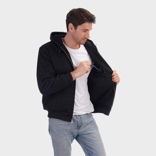Men's Flannel Lined  Workwear Winter Coat Black